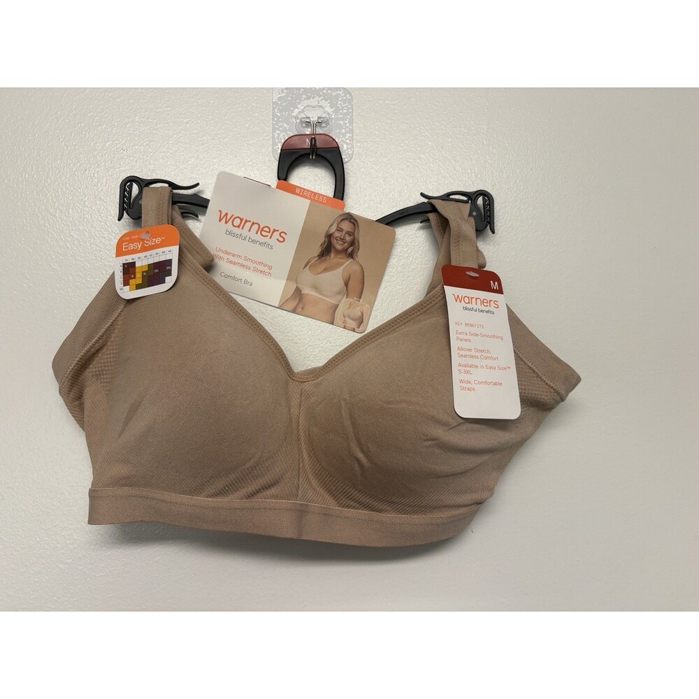 Warners Bra Womens Medium Beige Wireless Lightly Lined Blissful Benefits - NWT